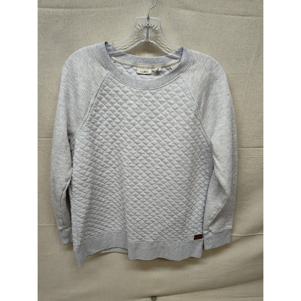 L.L. Bean Light Heather Gray Quilted Crewneck Sweatshirt